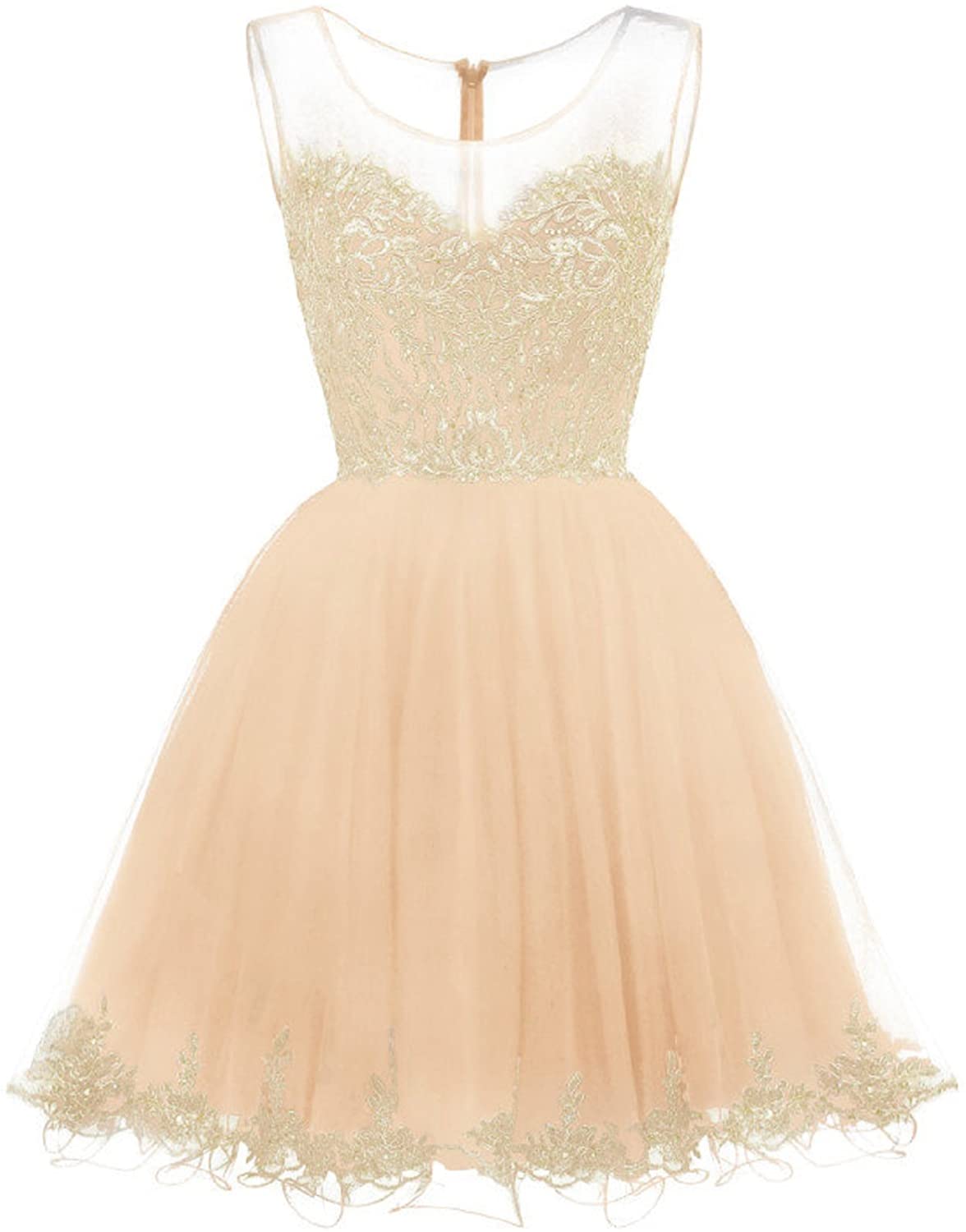 Price:$58.99 Short Tulle Homecoming Dresses Appliques Beads Prom Party Gowns at Amazon Women’s Clothing store
