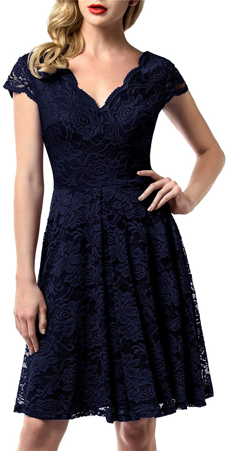 Price:$33.99    AONOUR Women's Floral Lace Bridesmaid Dress Cap Sleeve Wedding Party Dress Knee Length  Clothing