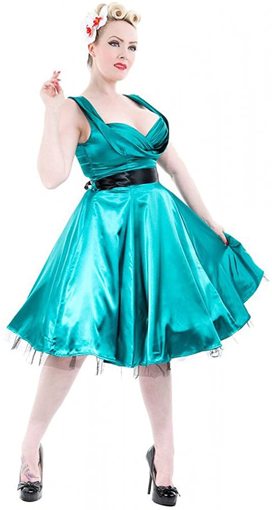 Price:$29.99    H & R London Satin 1950's Retro Cocktail Dress Teal Green  Clothing
