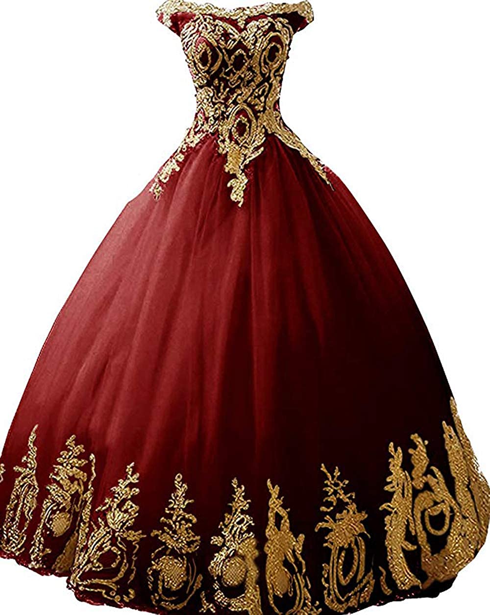Price:$85.99    inmagicdress Women's Ball Gowns Gold Lace Appplique Dress Prom Dress 2 Burgundy Style2  Clothing