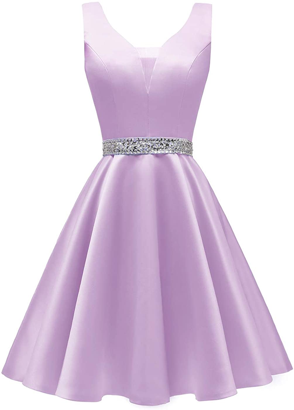 Price:$74.99    Yexinbridal Short Satin Prom Dress V-Neck Glitter Homecoming Party Evening Gowns Lilac 16  Clothing