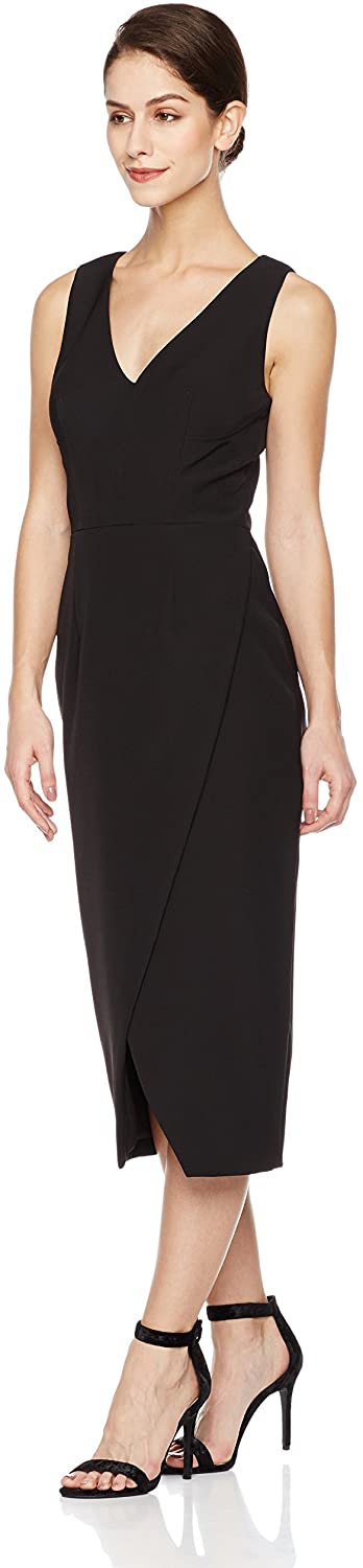 Price:$99.00    Social Graces Women's V-Neck Overlap Skirt Stretch Crepe Back Cut-Out Cocktail Midi Pencil Dress 6 Black  Clothing