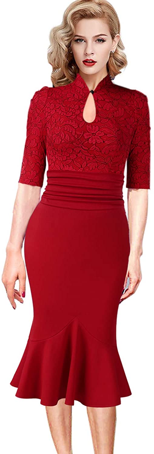 Price:$39.99    VFSHOW Womens Celebrity Keyhole Ruched Cocktail Party Mermaid Midi Dress  Clothing