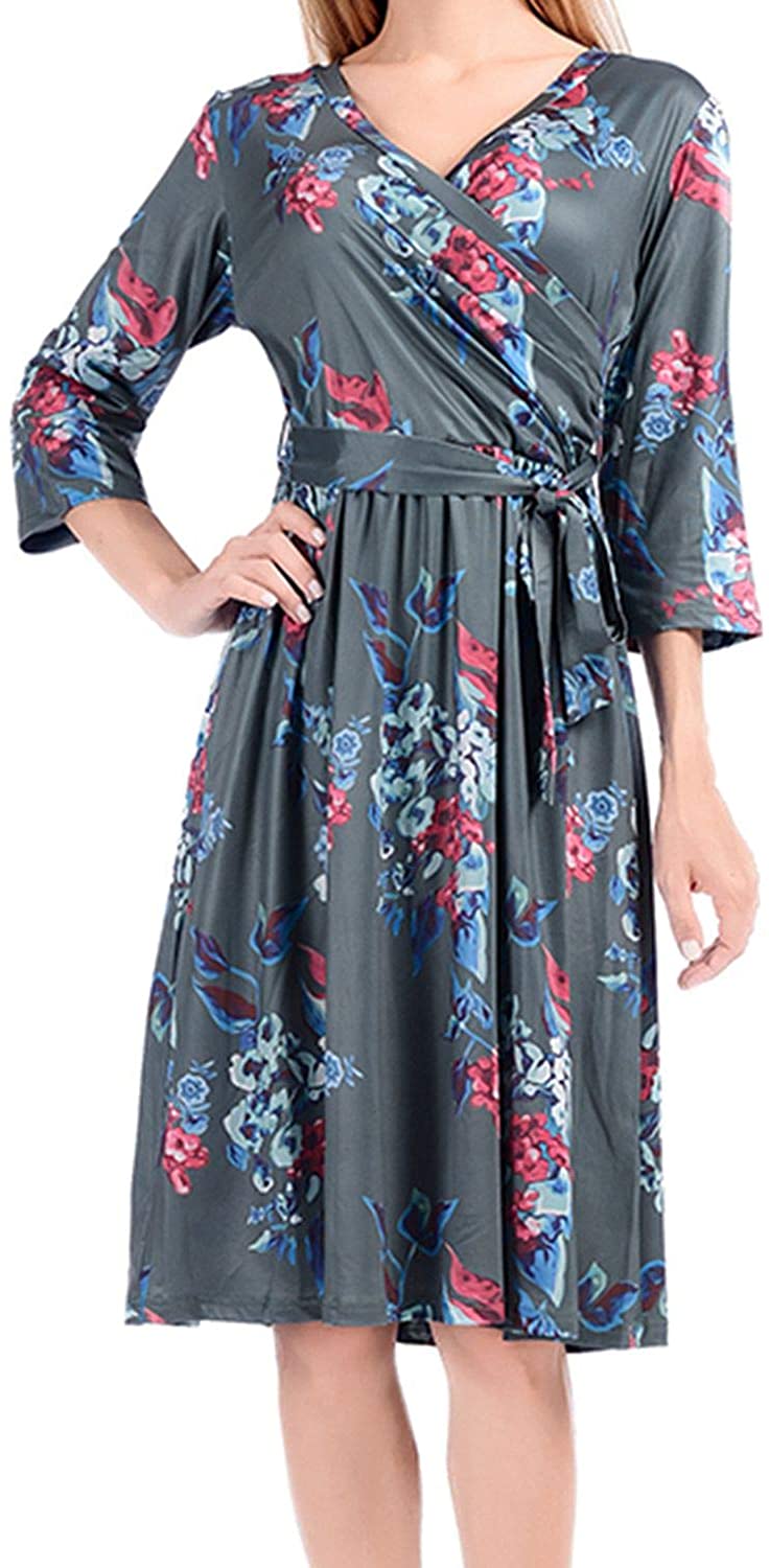 Price:$29.99    SOSUSHOE Women's Elegant Floral Midi Dresses Cocktail Swing A-line Dresses  Clothing