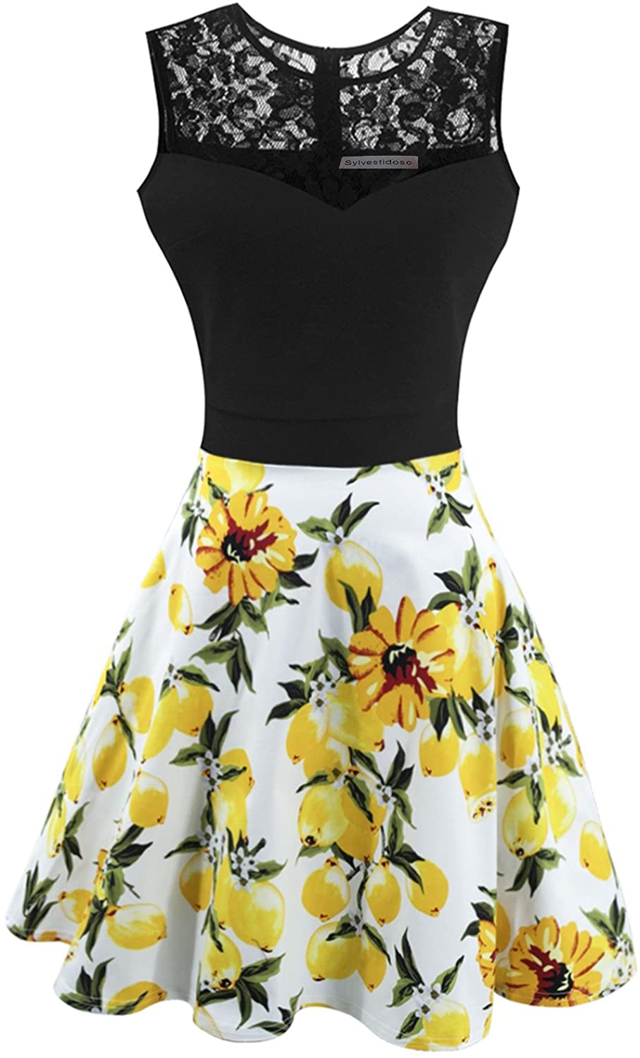 Price:$17.99    Sylvestidoso Women's A-Line Pleated Sleeveless Little Cocktail Party Dress with Black Top  Clothing