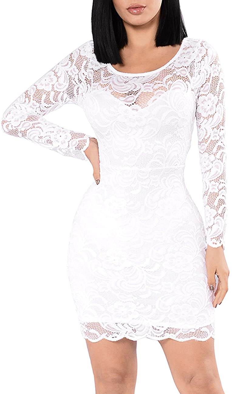 Price:$16.40 Miishare Women's Floral Lace Long Sleeve Bodycon Cocktail Party Dresses at Amazon Women’s Clothing store