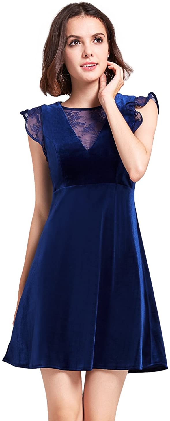 Price:$15.99    Alisapan Slim Fit Velvet Holiday Party Dress with Cap Sleeve 05897  Clothing