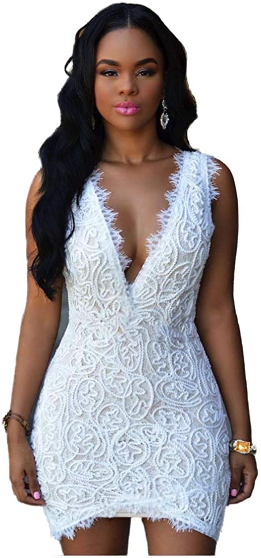 Price:$11.99    Women's V-Neck Elegant Lace Slim Evening Cocktail Mini Dress  Clothing