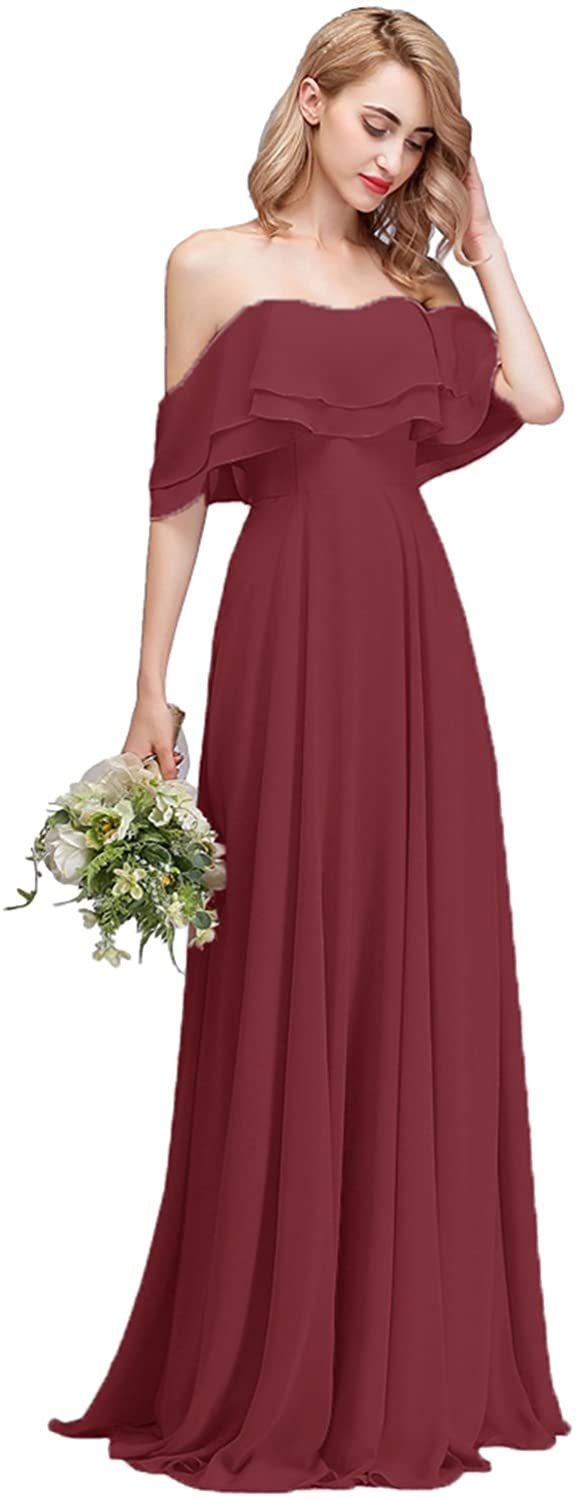 Price:$74.99    CLOTHKNOW Chiffon Bridesmaid Dresses Long Strapless Shoulder Ruffles for Women Girls to Wedding Party Gowns  Clothing