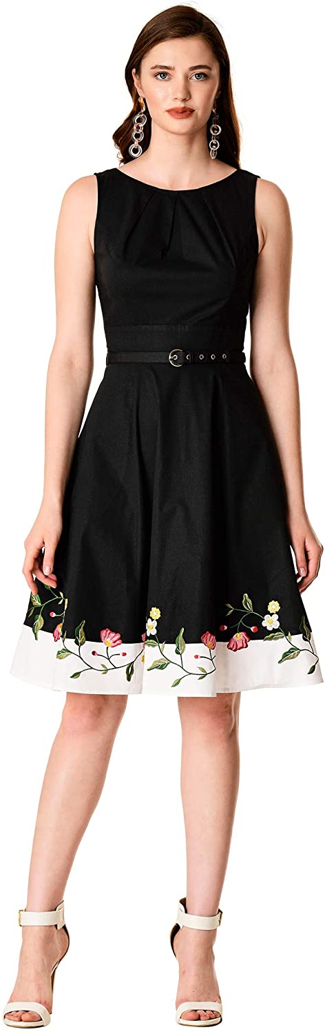 Price:$79.95    eShakti FX Pleat Neck Floral Embellished Stretch poplin Dress- Customizable  Clothing