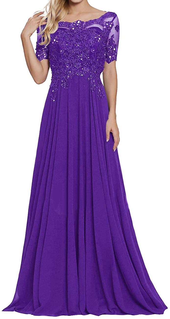 Price:$87.00    Uther Women's Appliques Beaded Chiffon Mother of The Bride Dress  Clothing