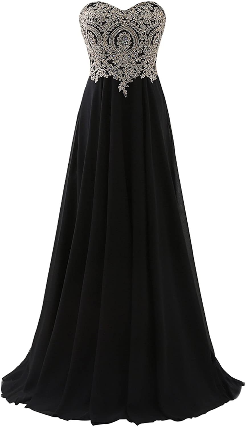 Price:$59.00    Erosebridal Sweetheart Prom Dress with Gold Embroidery Chiffon Bridesmaid Party Gowns  Clothing