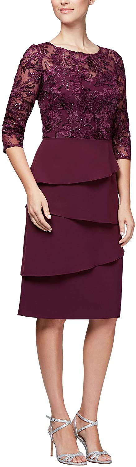 Price:$39.99    Alex Evenings Women's Short Lace Bodice Dress with Bow (Petite and Regular Sizes)  Clothing