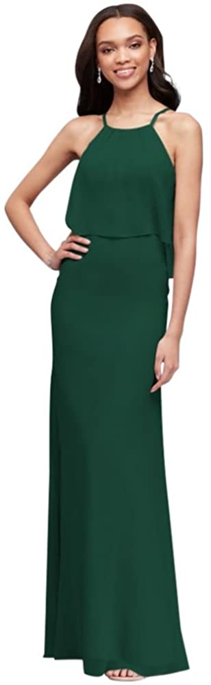 Price:$59.97    David's Bridal Flounced Crinkle Chiffon Sheath Bridesmaid Dress Style F19773  Clothing