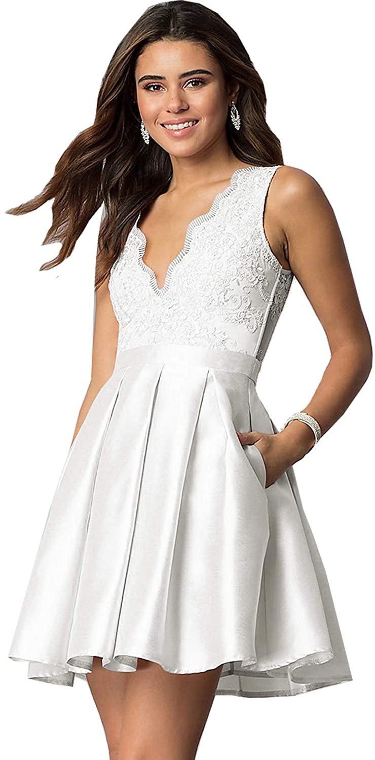 Price:$15.99    Yilis Women's A Line Lace Dress Short Prom Evening Party Gown With Pockets  Clothing