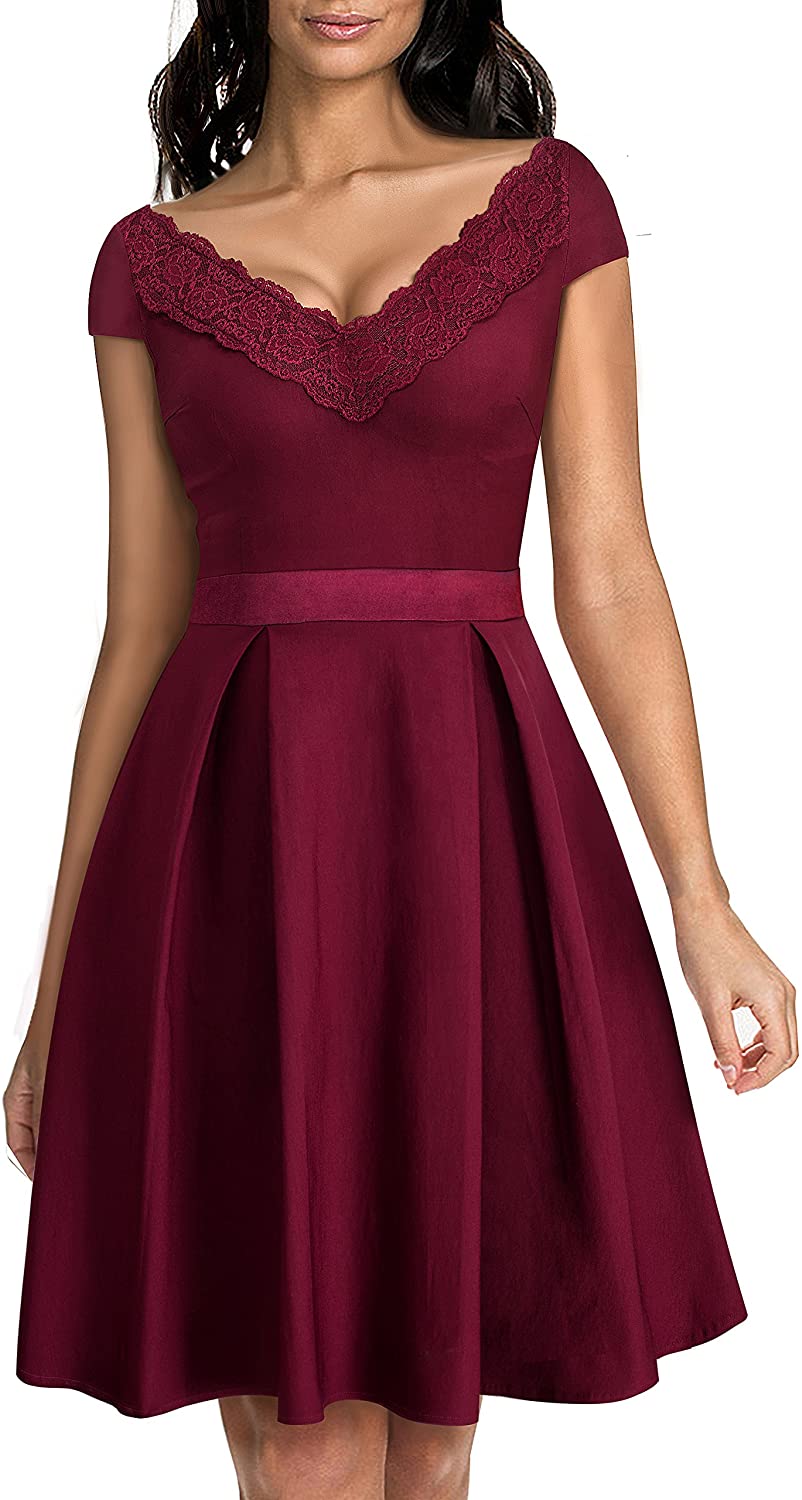 Price:$16.99    VELJIE Women's Vintage 1950s Style V Neck Lace Flare A-Line Dress  Clothing