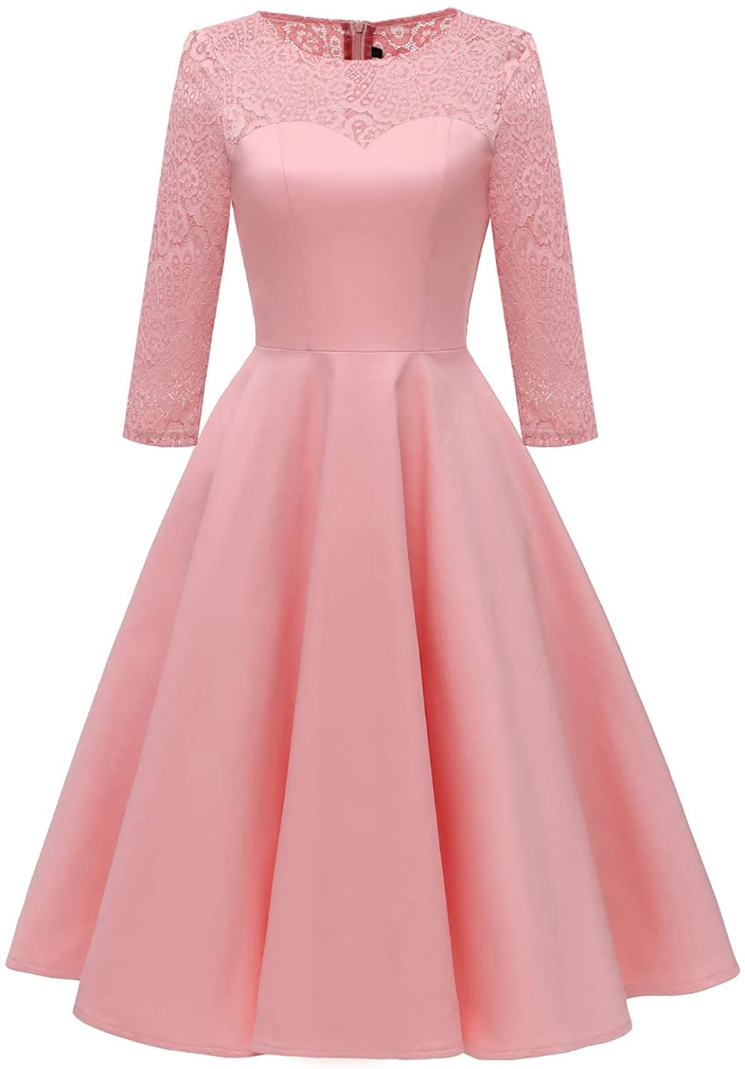 Price:$22.42    Chowsir Women O-Neck 3/4 Sleeve Lace Satin Cocktail Party Prom Short Evening Dress  Clothing