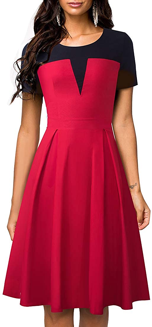 Price:$16.99    VELJIE Women's Vintage Short Sleeve Cocktail Formal Swing Dress (Red, 12)  Clothing