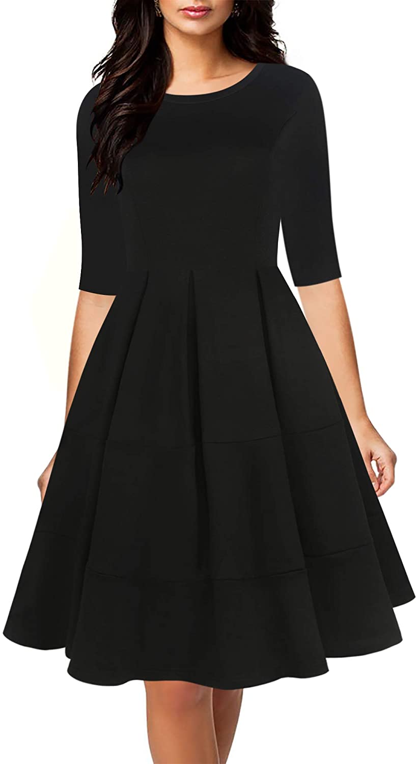 Price:$19.99    Sakaly Women's Black Patchwork Red Pockets Puffy Swing Knee-Length Party A-Line Dresses SK253  Clothing
