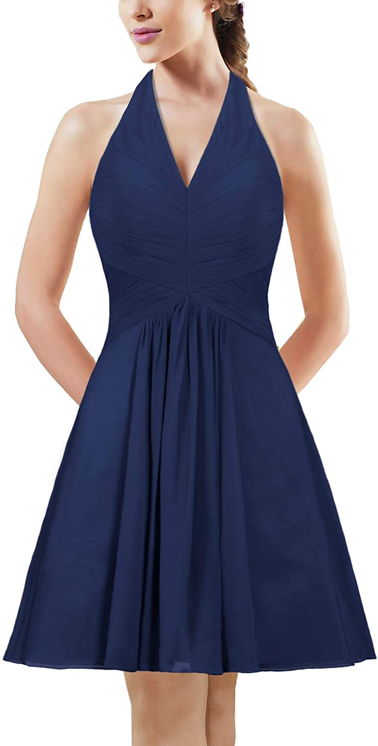 Price:$39.99    ANTS Women's Chiffon Short Bridesmaid Dress Halter Homecoming Dress  Clothing