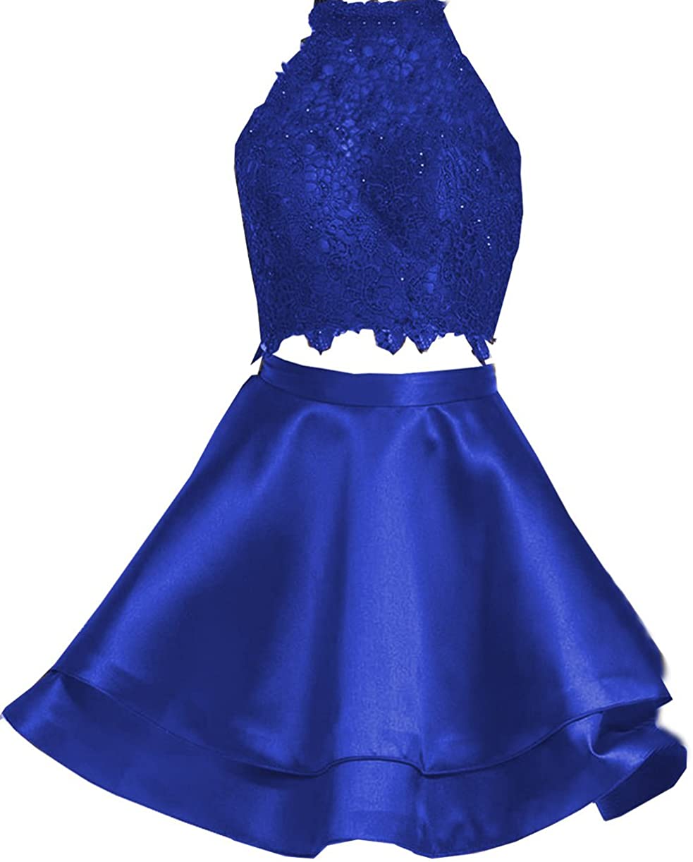 Price:$31.99    BRL MALL Prom Homecoming Dress Short Lace 2 Pieces Halter High Neck Party Gowns  Clothing