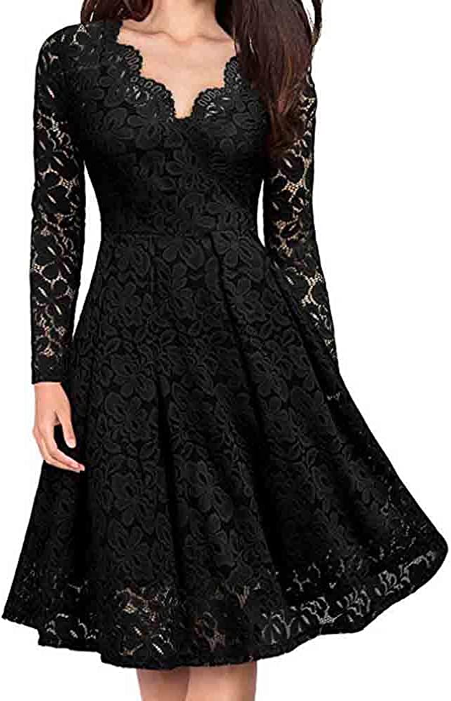 Price:$6.29 iLUGU Colorful Knee-Length Dress For Women Off Solid Color Lace Evening Party at Amazon Women’s Clothing store