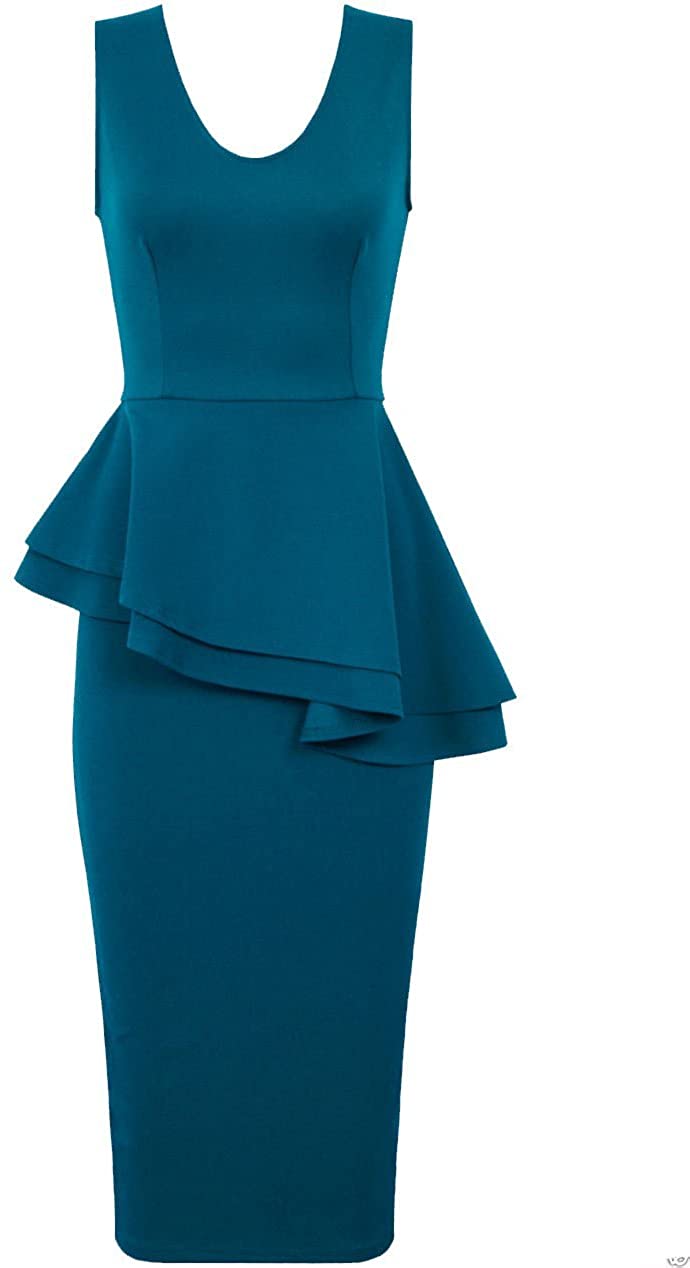 Price:$19.00    Forever Women Sleeveless Plain Side Bow Slant Peplum Bodycon Midi Party Dress  Clothing