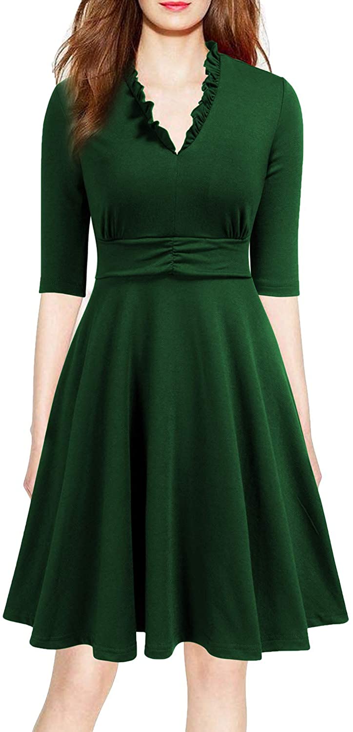 Price:$9.99    WOOSEA Womens Sexy V Neck A-line Homecoming Cocktail Party Skater Dress Green  Clothing