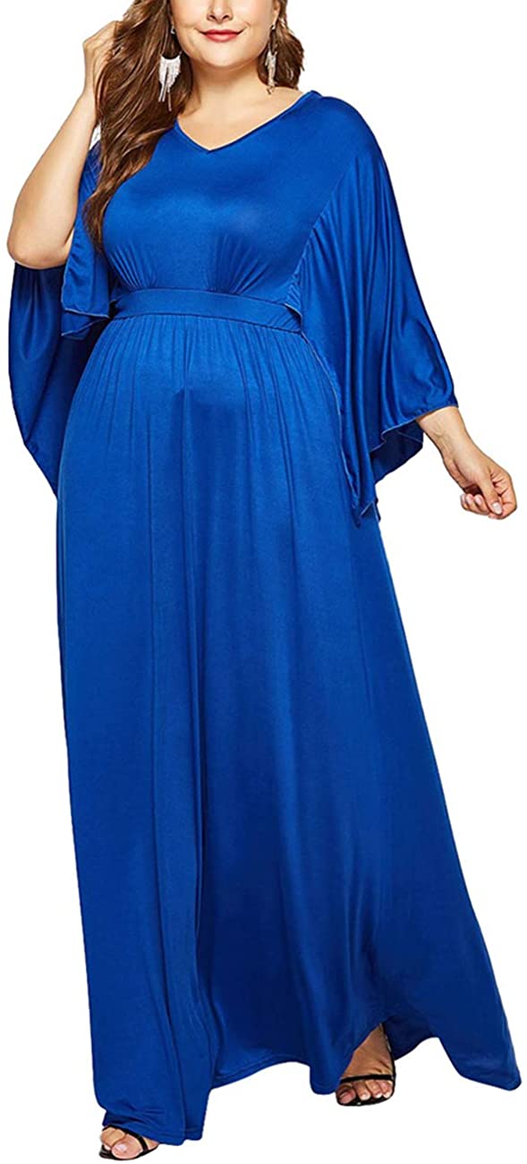 Price:$24.50 ORICSSON Women's Plus Size Floral Print Cross V-Neck Long Sleeve Wrap Waist Maxi Dress at Amazon Women’s Clothing store