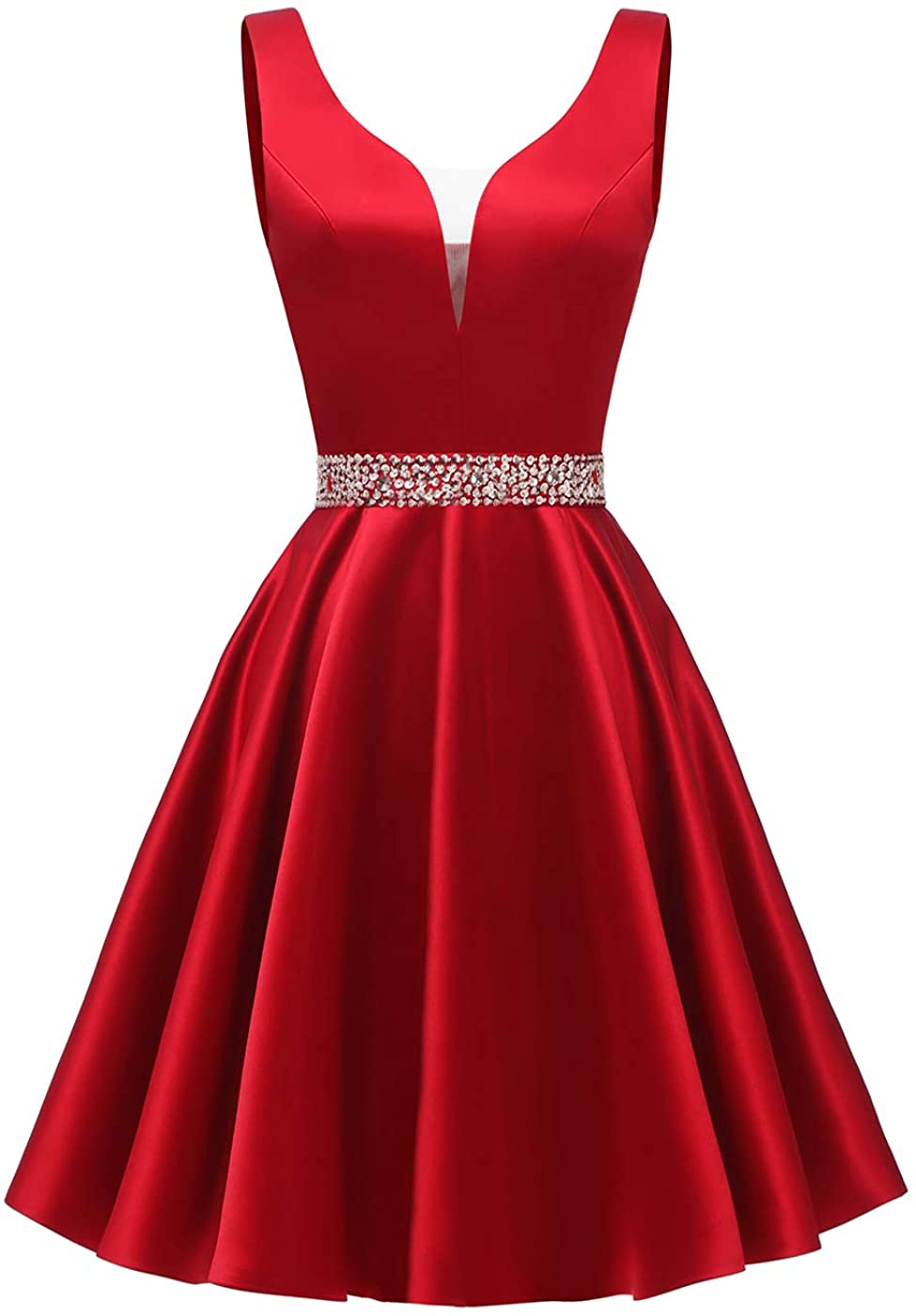 Price:$74.99    Yexinbridal Short Satin Prom Dress V-Neck Glitter Homecoming Party Evening Gowns Red 6  Clothing