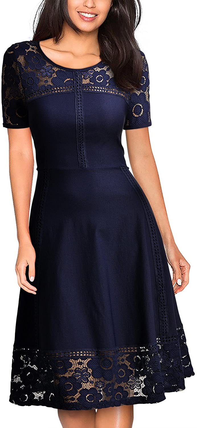 Price:$33.99    MISSMAY Women's 1950s Floral Lace Contrast Cocktail Swing Dress  Clothing