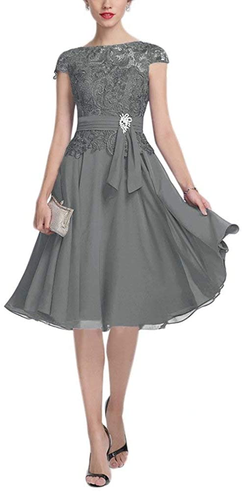 Price:$86.99 tutu.vivi Women's Lace Chiffon Mother of The Bride Dress Cap Sleeves Short Prom Dress at Amazon Women’s Clothing store