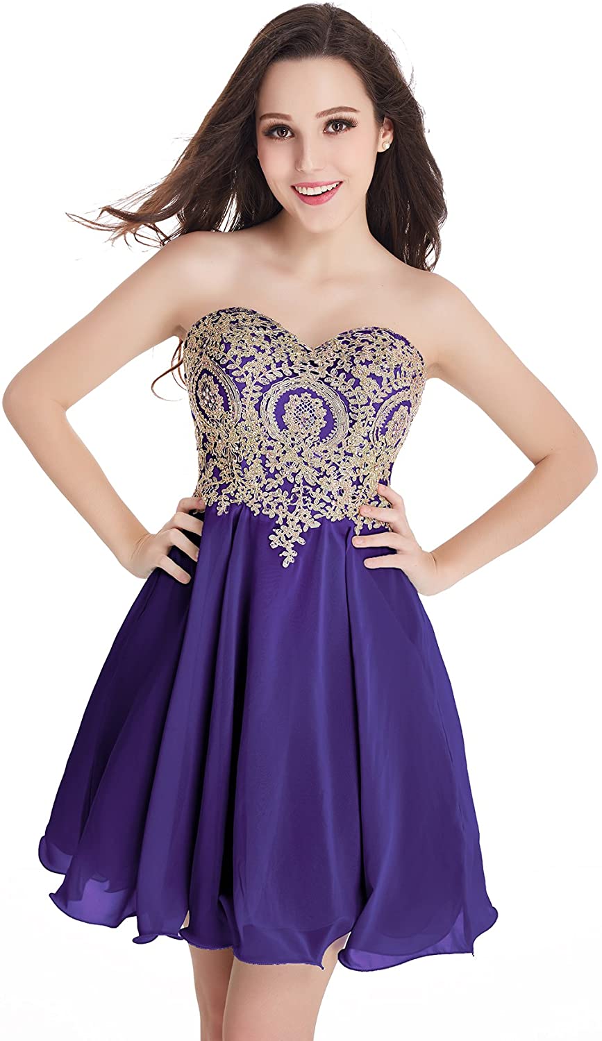 Price:$34.99    Women's Short/Mini A Line/Princess Homecoming Dresses Lace Bodice (Puple,10)  Clothing