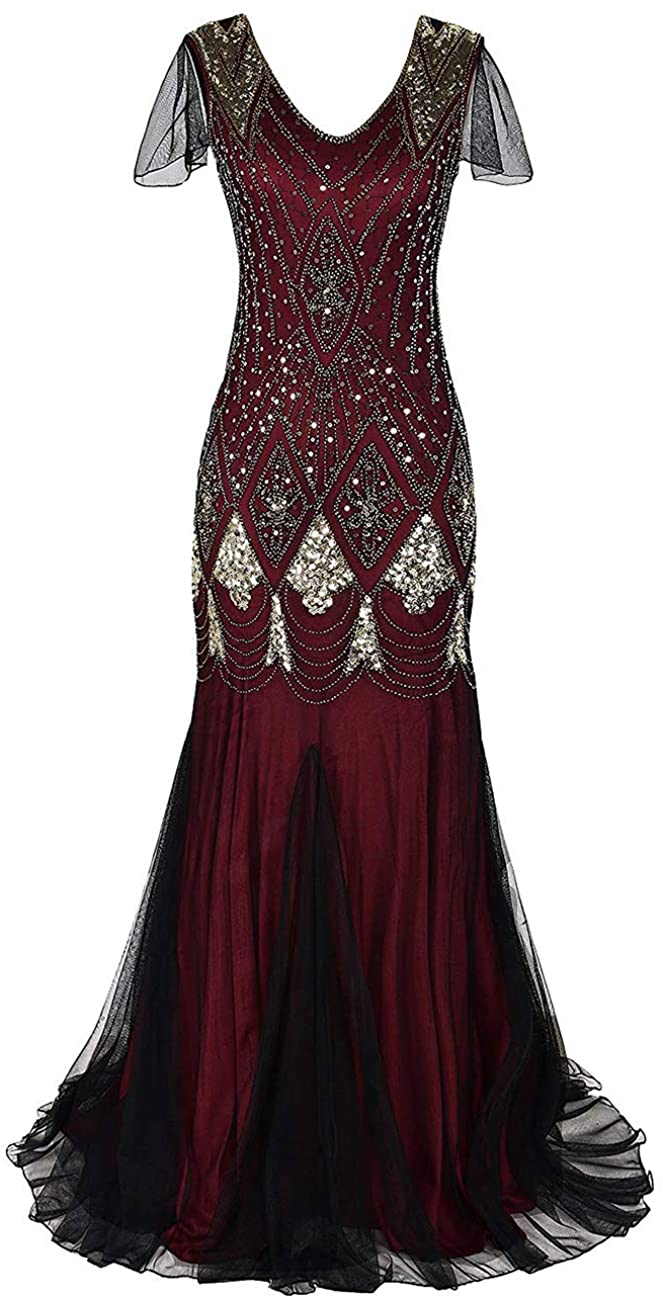 Price:$35.68    IHouse Women Long Evening Prom Dress 1920s Sequin Gatsby Formal Masquerade Gown  Clothing