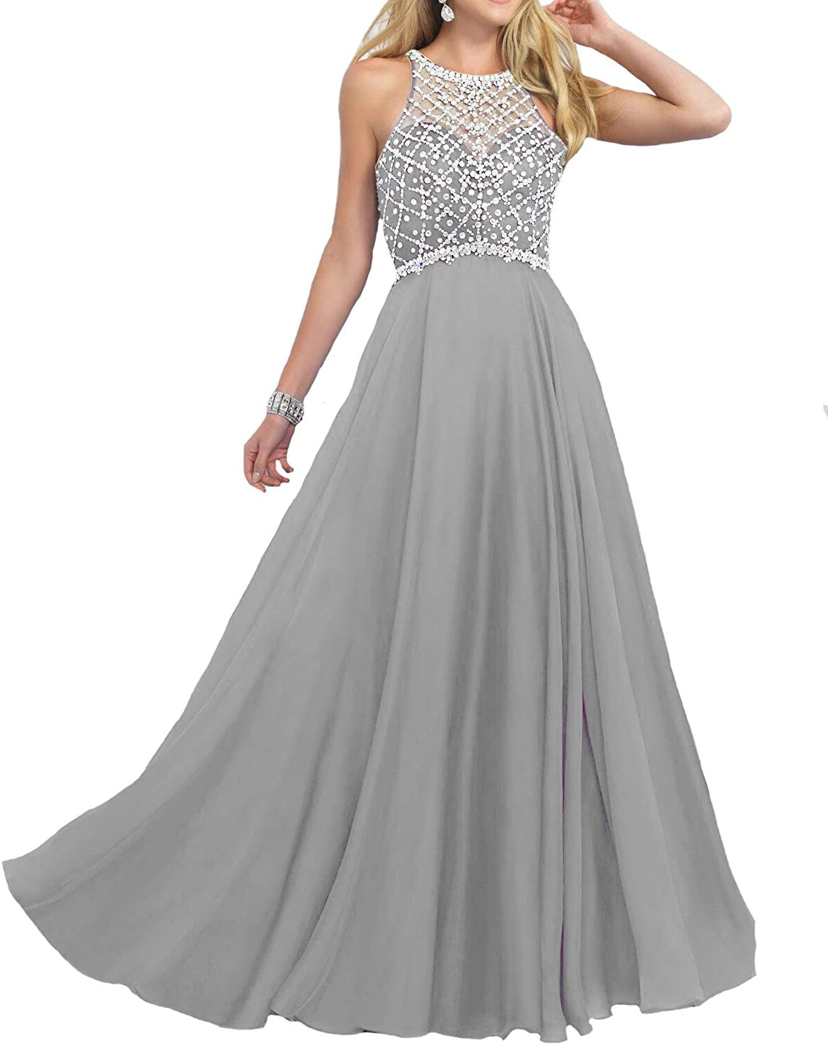 Price:$89.00 Women's Long Prom Dresses 2019 Scoop Neckline Beaded A Line Formal Evening Gowns at Amazon Women’s Clothing store