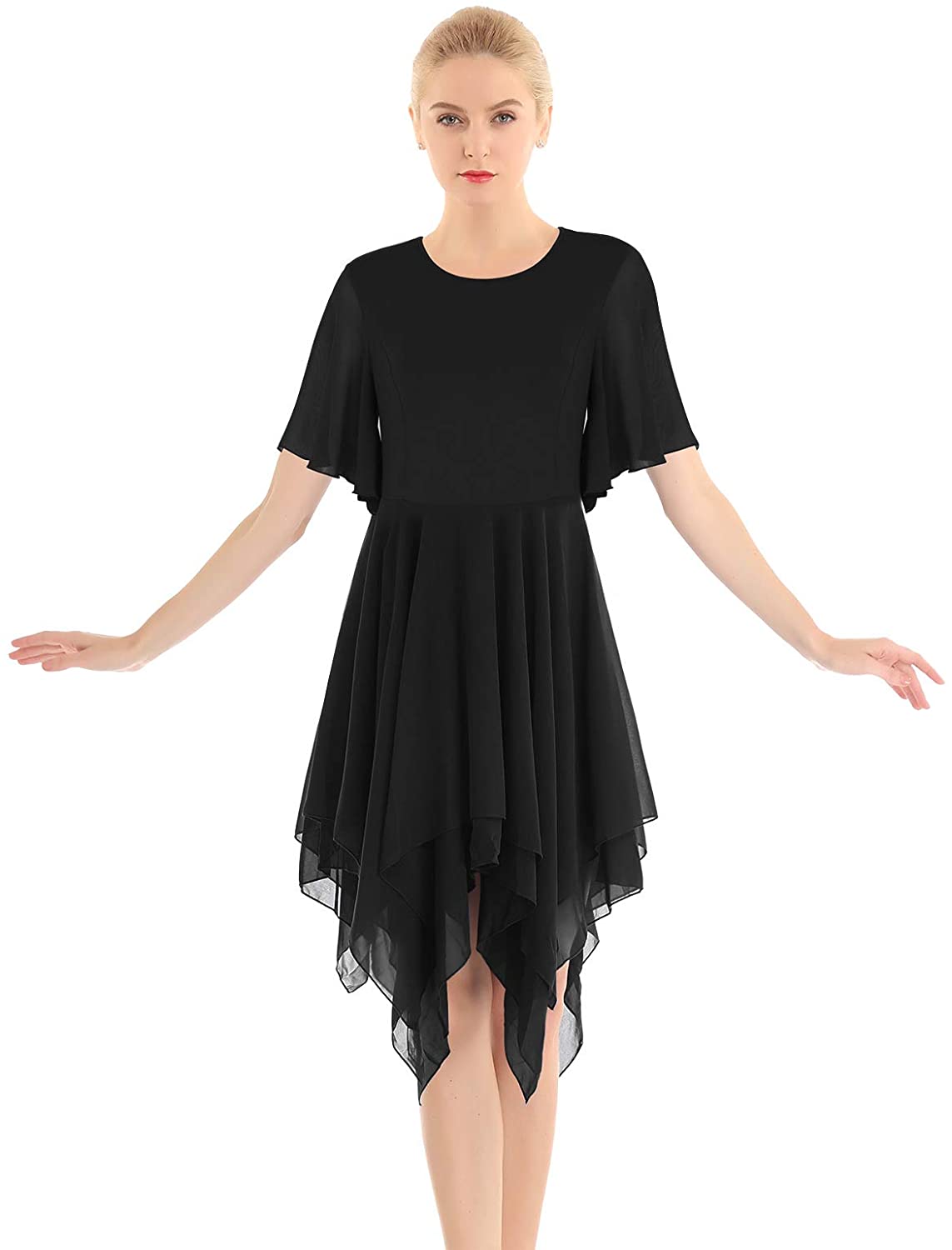 Price:$18.45 ACSUSS Women's Chiffon Spaghetti Strap Asymmetric Lyrical Dance Swing Party Dress at Amazon Women’s Clothing store