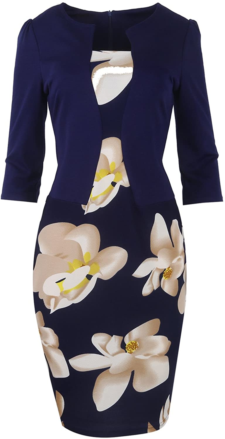 Price:$15.99 YAENEVE Women's Chic One-Piece 3/4 Sleeves Slim Bodycon Business Office Church Pencil Dresses with Belt at Amazon Women’s Clothing store