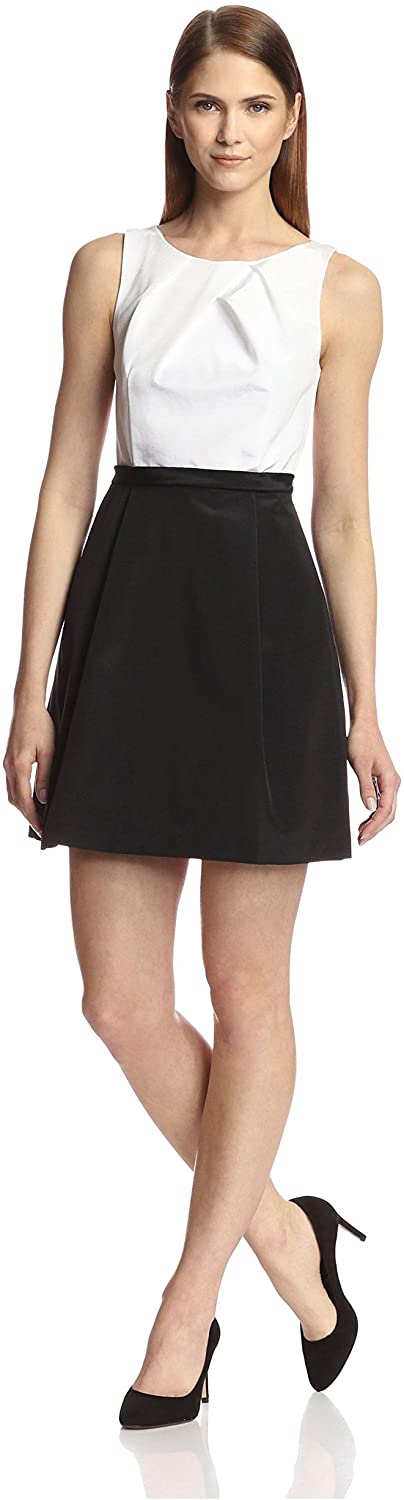 Price:$69.00    SOCIETY NEW YORK Women's Sleeveless Pleated Bodice Dress, Off White/Black, 4 US  Clothing