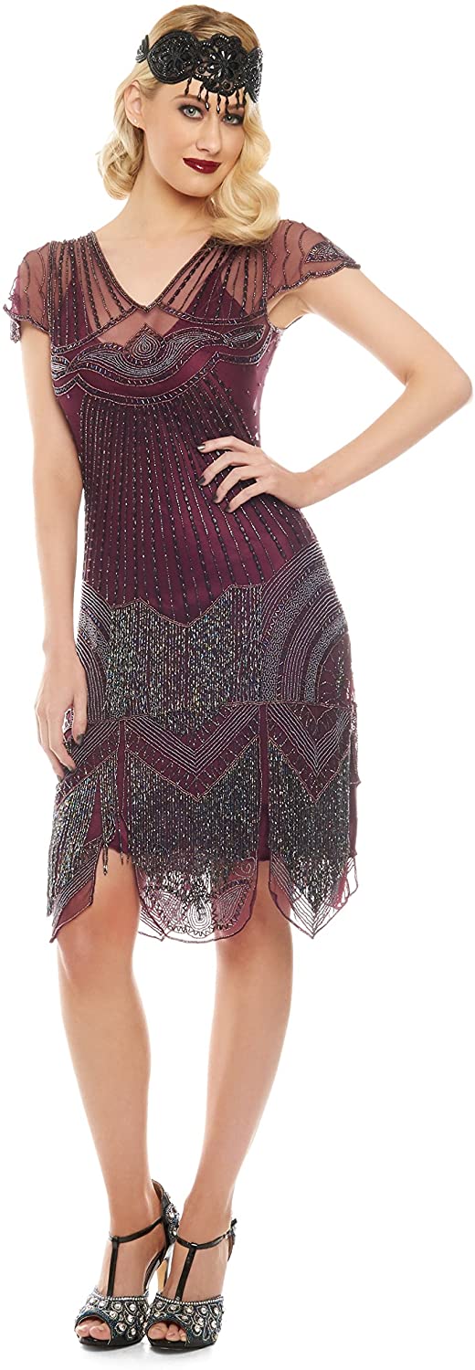Price:$184.87 Beatrice Vintage Inspired Purple Plum Fringe Flapper Dress - Quality Handmade Flapper Dresses for Women at Amazon Women’s Clothing store