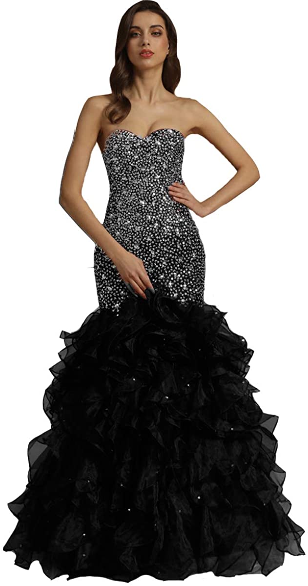 Price:$136.99    Lemai Crystals Long Mermaid Ruffles Corset Formal Prom Evening Dress  Clothing
