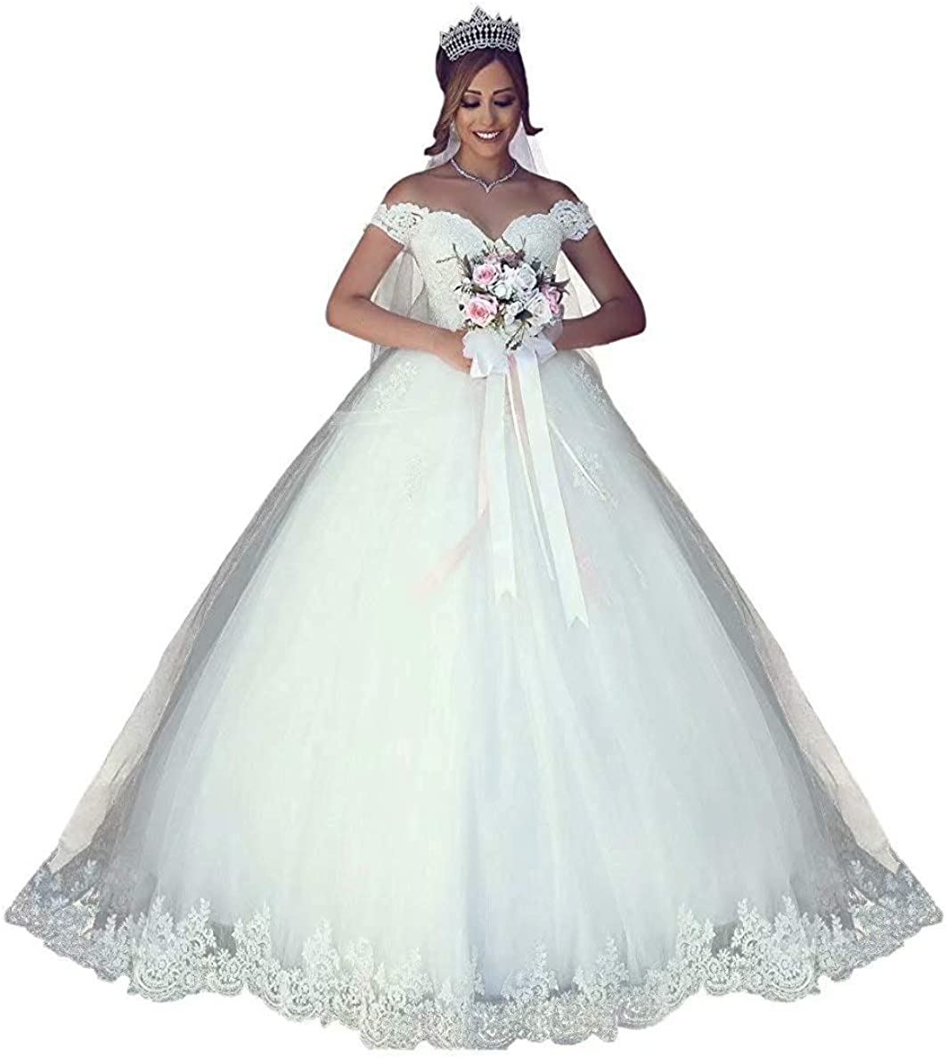Price:$135.99 ONLYFINE Women's Vintage Elegant Off Shoulder Ball Gowns Wedding Dresses Lace Applique Bridal Gown with Sleeves at Amazon Women’s Clothing store