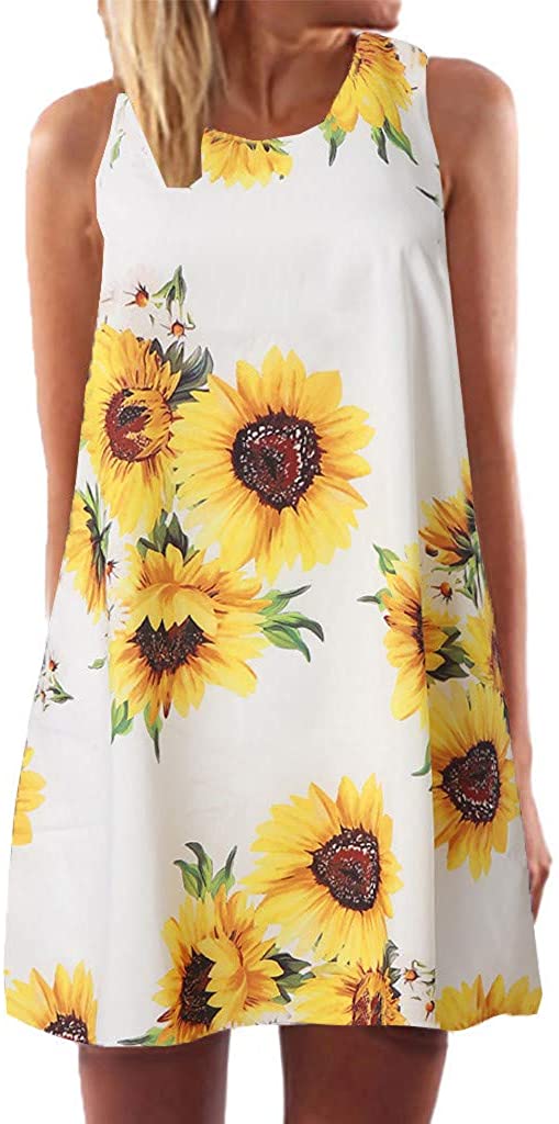 Price:$0.01    Vintage Boho Printing Dress for Women Summer Sleeveless Beach Short Mini Dress  Clothing