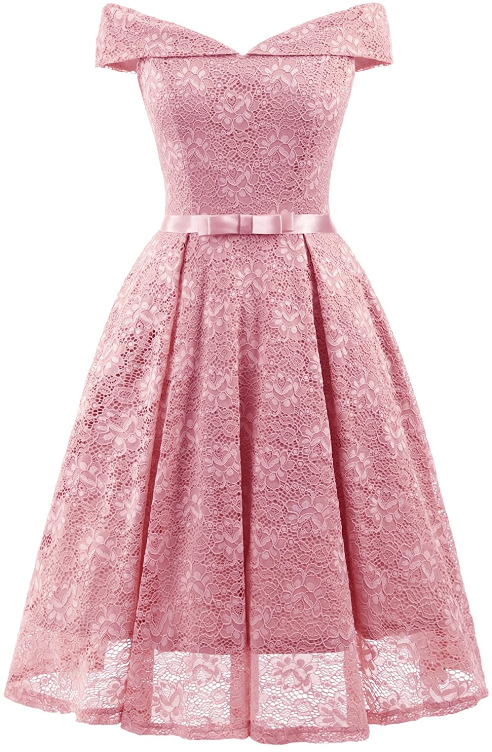 Price:$19.69 Chowsir Women Formal Bridesmaid Cocktail Party Prom Lace Midi Dress V-Neck Sleeveless at Amazon Women’s Clothing store