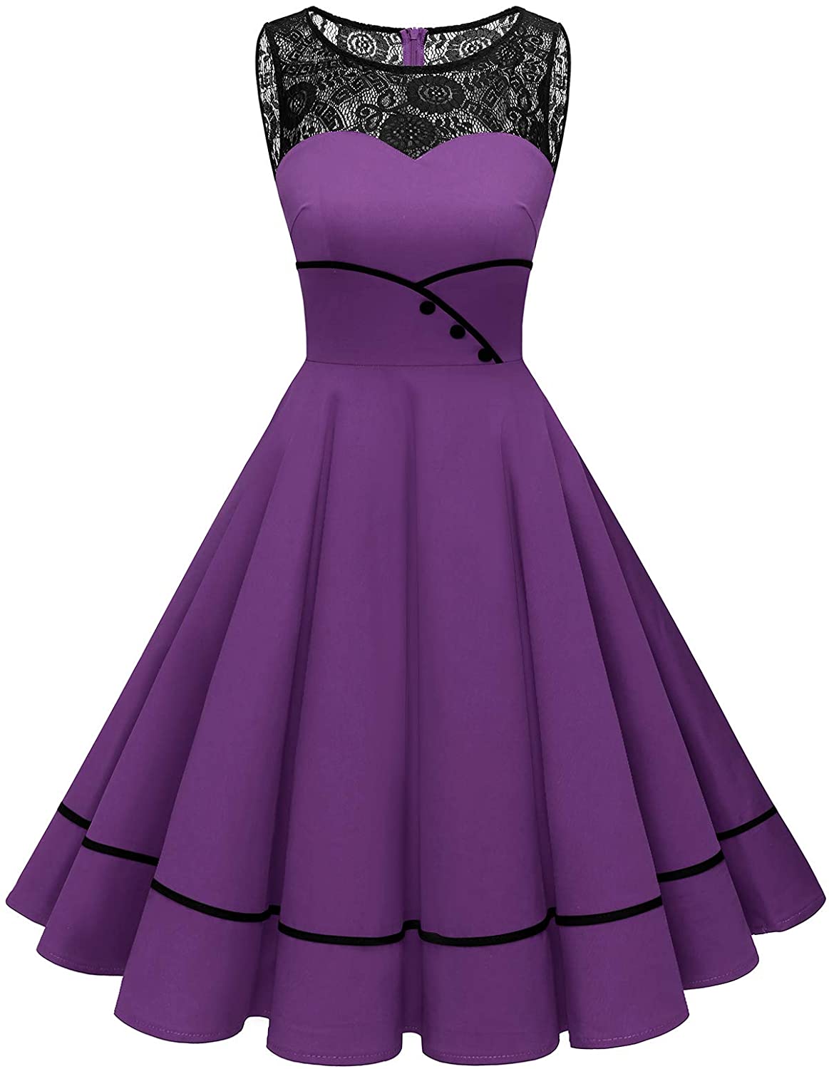 Price:$20.99 Bbonlinedress Women's 50s Vintage Floral Lace Retro Rockabilly Sleeveless Round Neck Cocktail Party Swing Dress at Amazon Women’s Clothing store