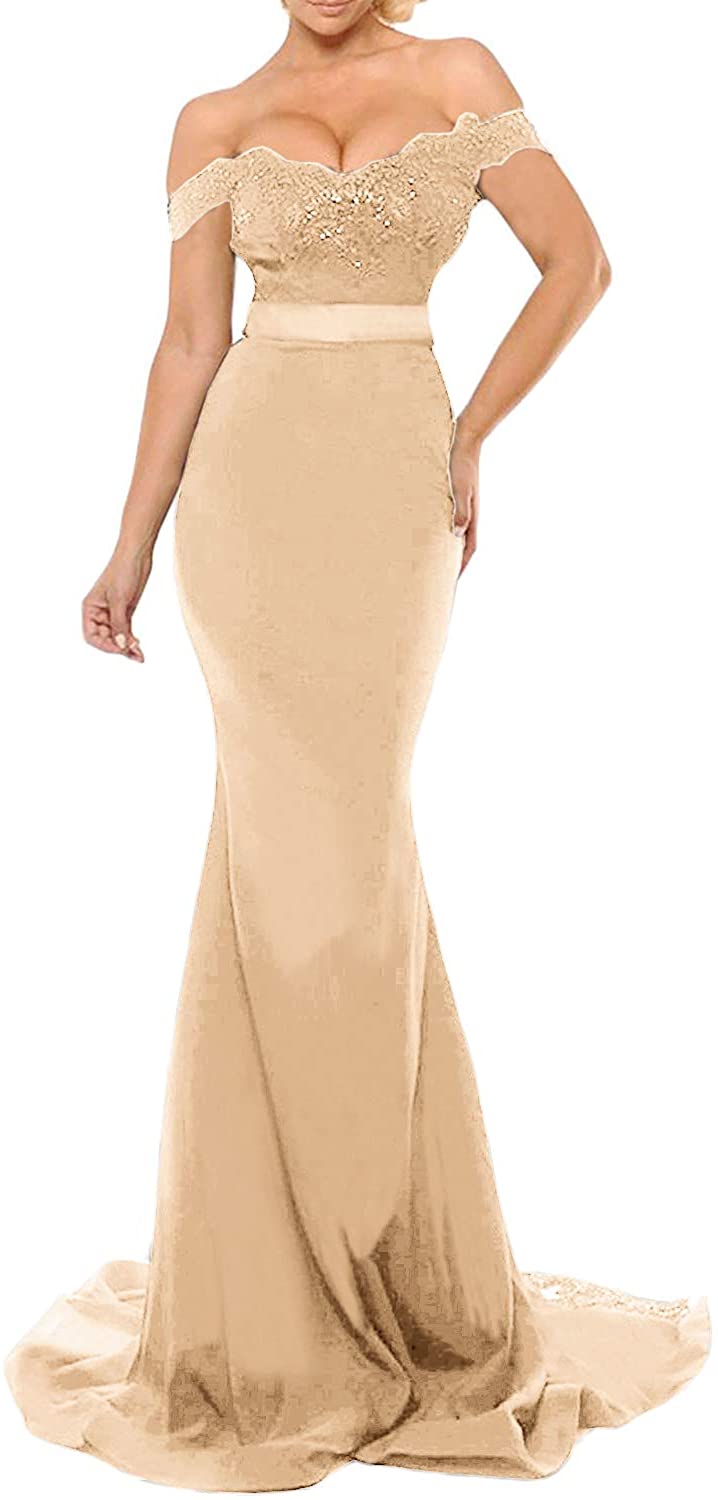 Price:$89.00 Libaosha Women's Off The Shoulder Lace Mermaid Prom Party Gown at Amazon Women’s Clothing store