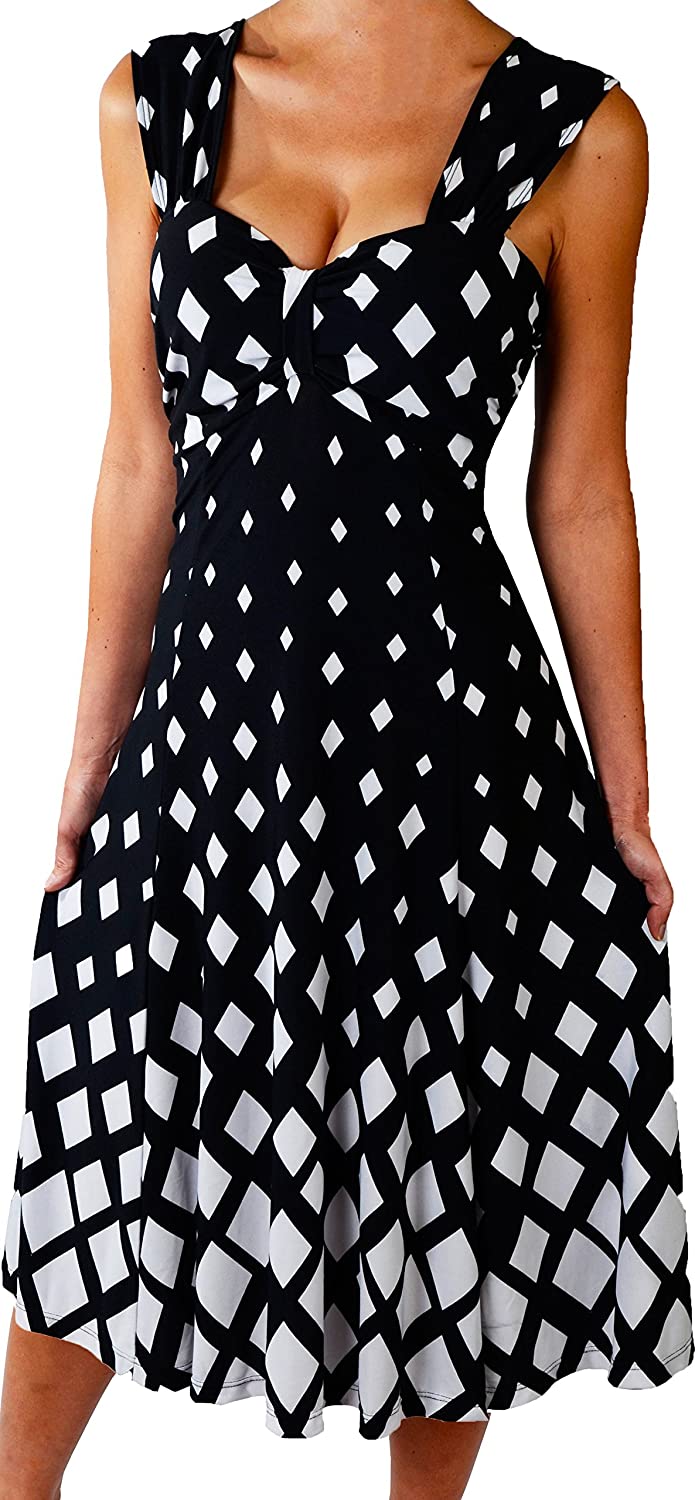 Price:$68.00    Funfash Plus Size Midi Dress Slimming A Line Cocktail Cruise Dress Black White  Clothing