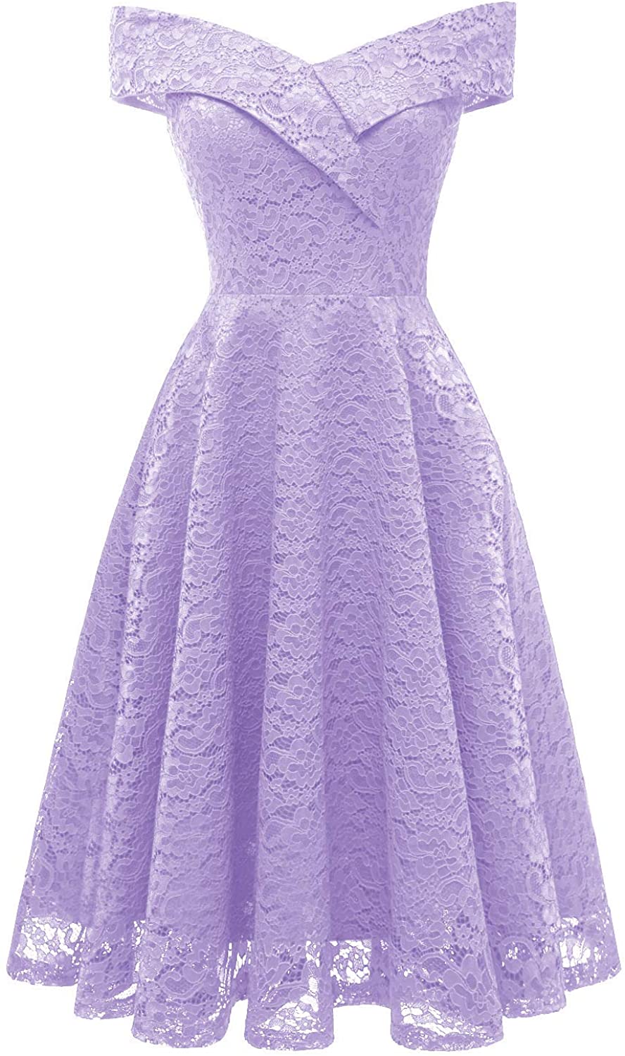 Price:$21.99    Chowsir Women Off Shoulder V-Neck Lace Cocktail Party Prom Midi Dress Sleeveless  Clothing