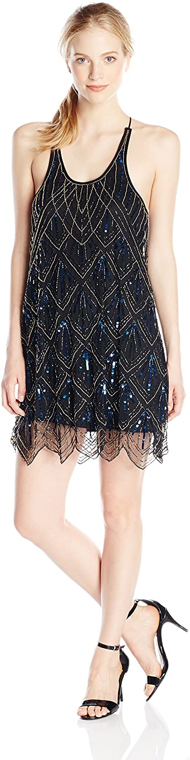 Price:$95.62    Angie Juniors' Beaded Black and Blue Dress  Clothing