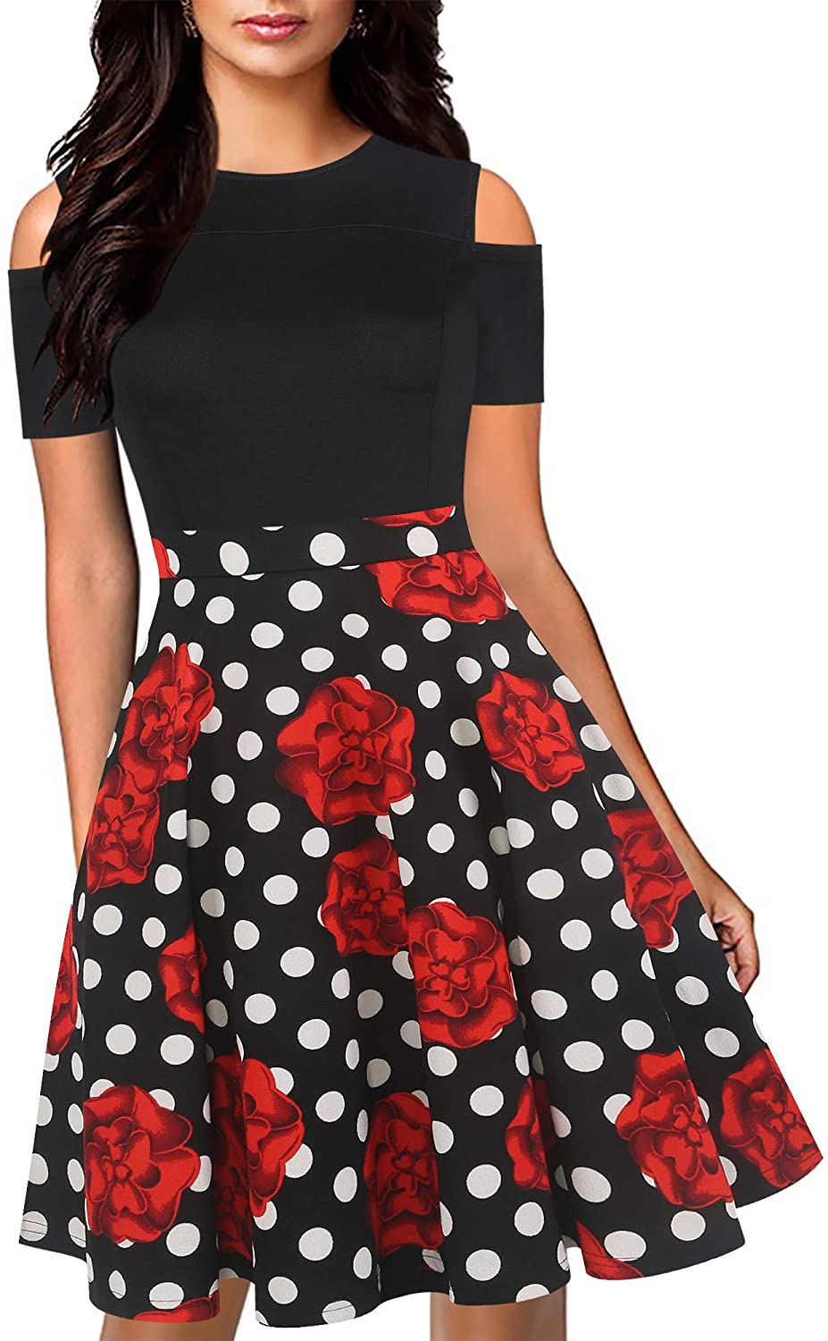 Price:$22.98 Sakaly Women's Casual Pockets Floral Patchwork Party Cocktail Swing A-Line Dress SK266 at Amazon Women’s Clothing store