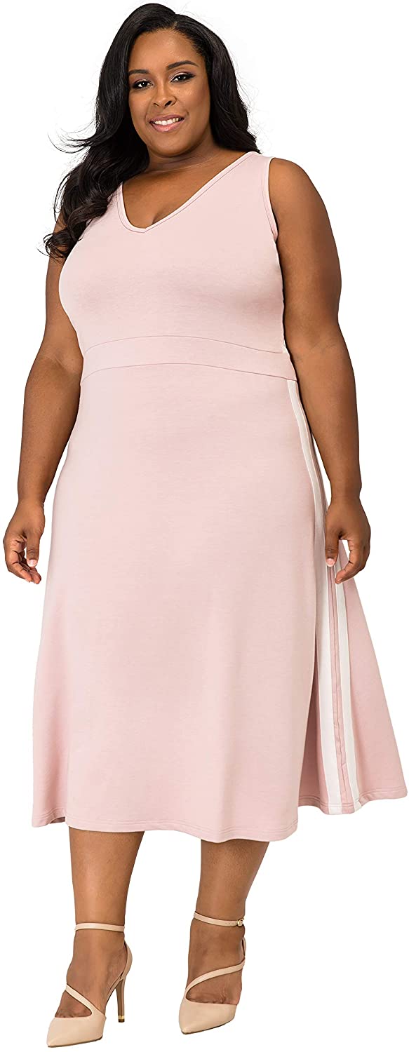 Price:$54.00 Poetic Justice Plus Size Curvy Women's Mauve Athletic Stripe A-Line Midi Dress Size 1X at Amazon Women’s Clothing store
